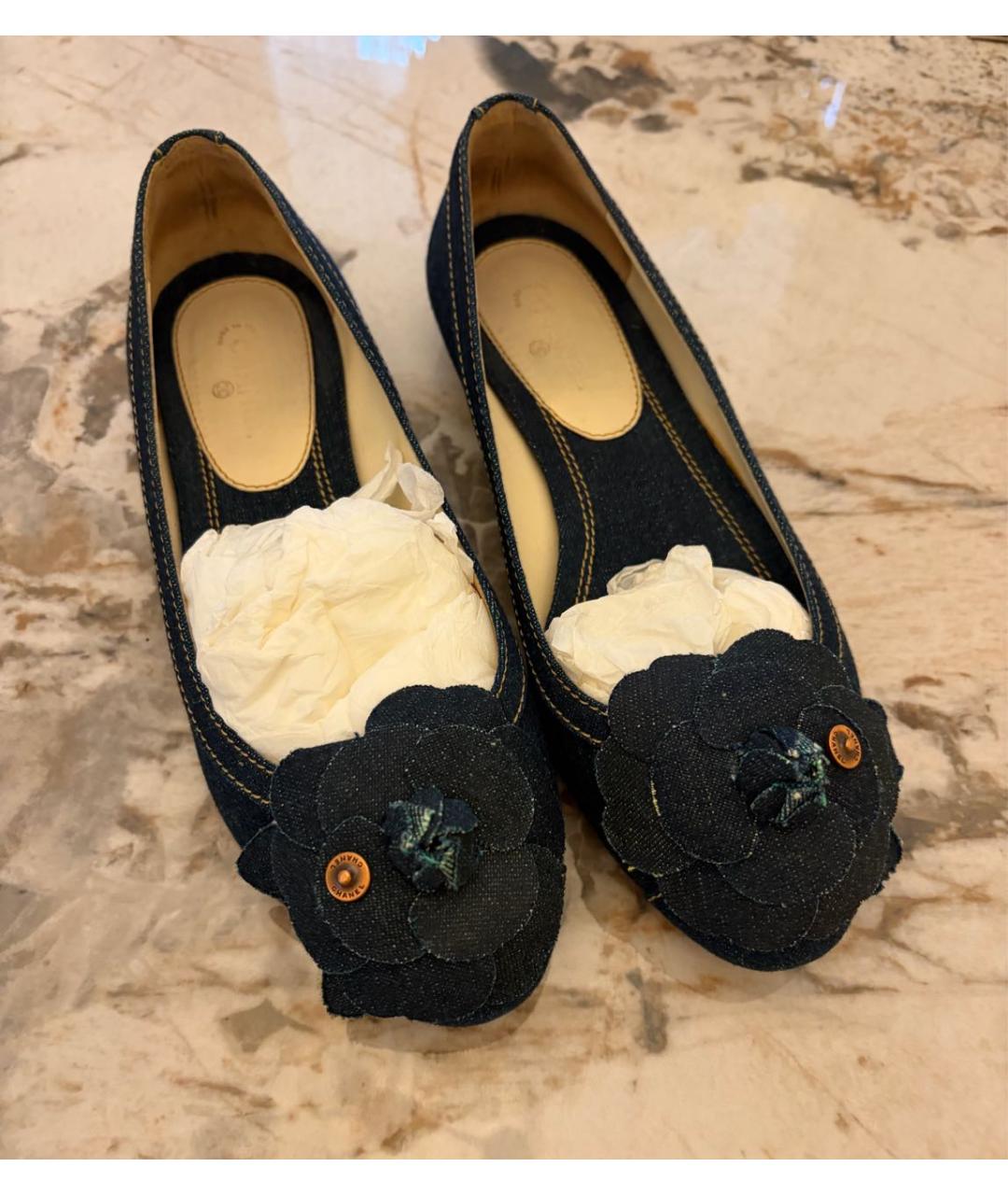 CHANEL Синие текстильные балетки, фото 3