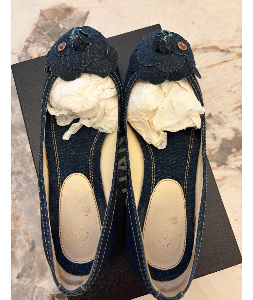 CHANEL Синие текстильные балетки, фото 4