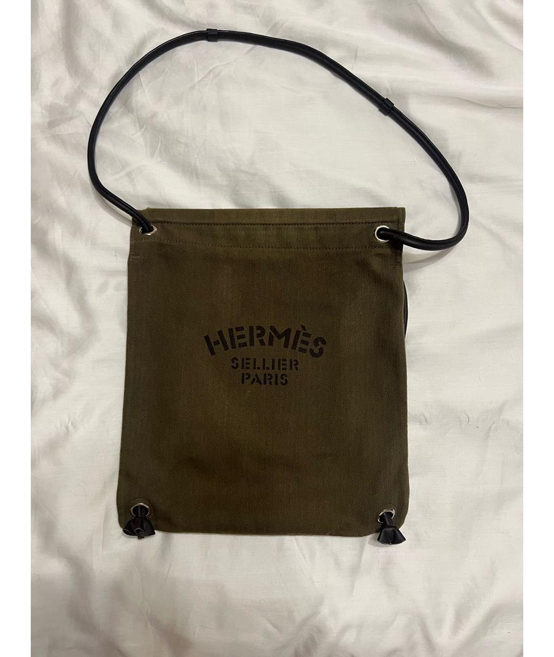 HERMES Хаки хлопковая сумка через плечо, фото 2