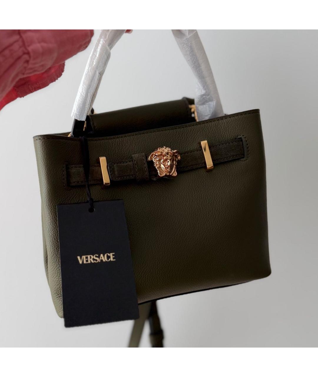 VERSACE COLLECTION Хаки кожаная сумка через плечо, фото 4
