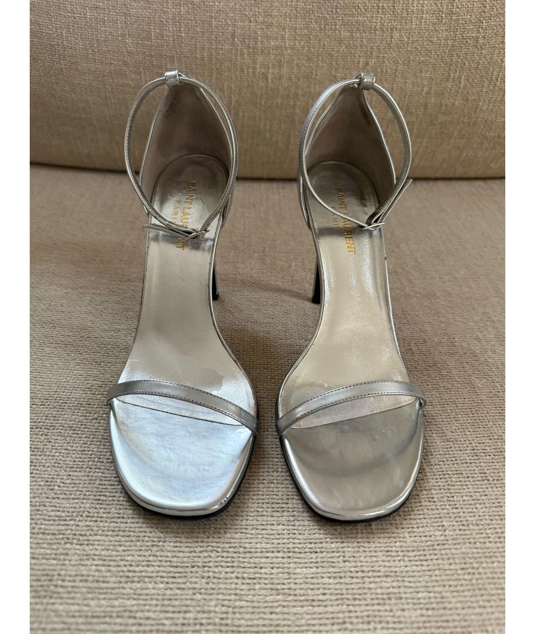 SAINT LAURENT Серебряные кожаные босоножки, фото 2