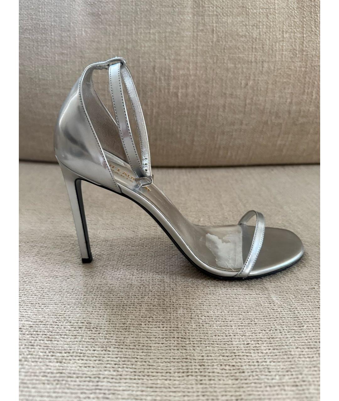 SAINT LAURENT Серебряные кожаные босоножки, фото 9