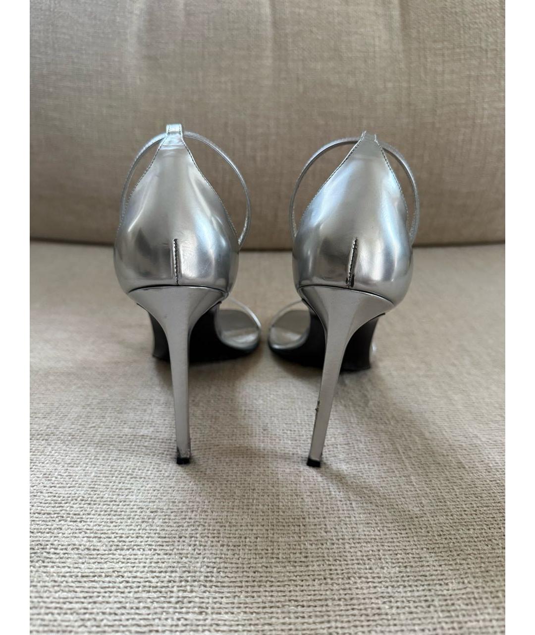 SAINT LAURENT Серебряные кожаные босоножки, фото 4