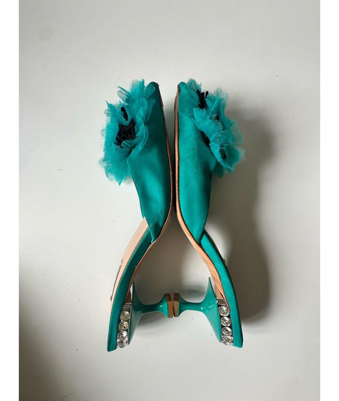MIU MIU Бирюзовые текстильные мюли, фото 9