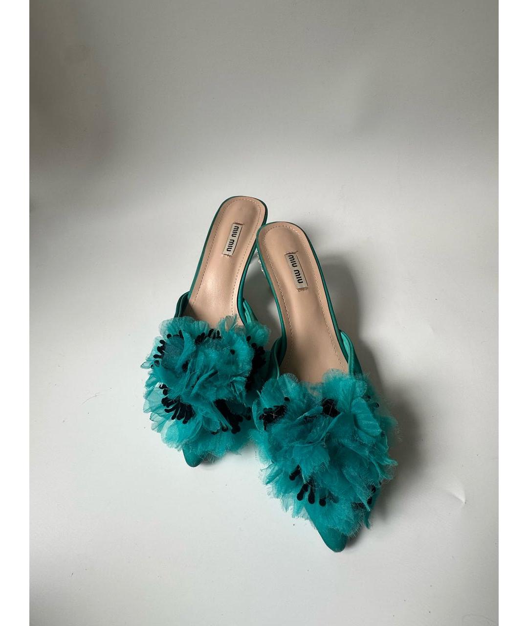 MIU MIU Бирюзовые текстильные мюли, фото 2
