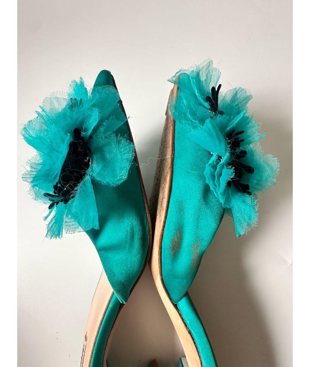 MIU MIU Бирюзовые текстильные мюли, фото 5