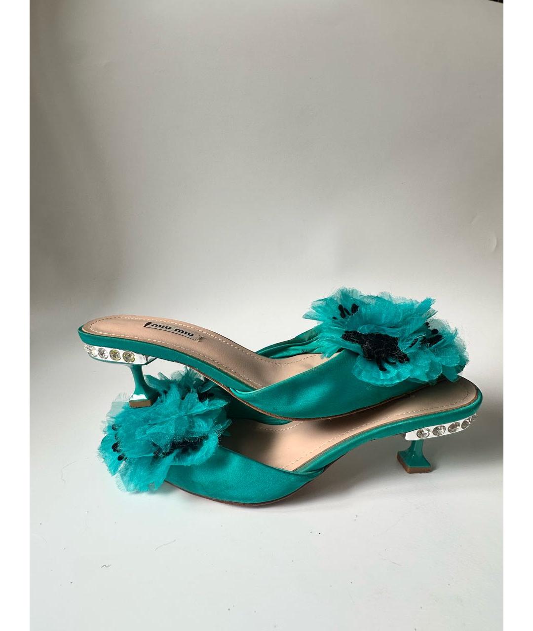 MIU MIU Бирюзовые текстильные мюли, фото 3