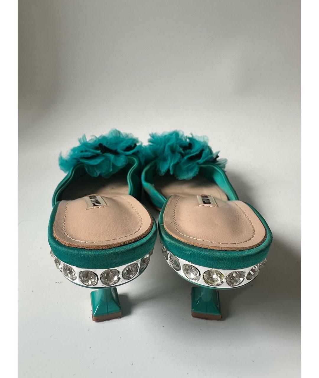 MIU MIU Бирюзовые текстильные мюли, фото 6