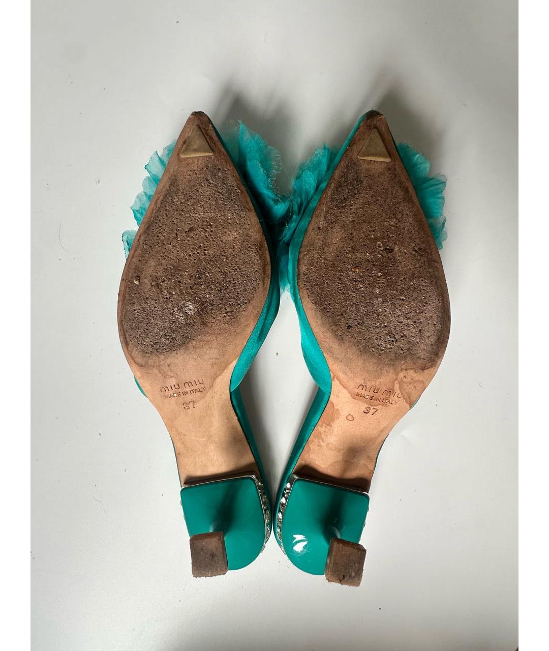 MIU MIU Бирюзовые текстильные мюли, фото 8