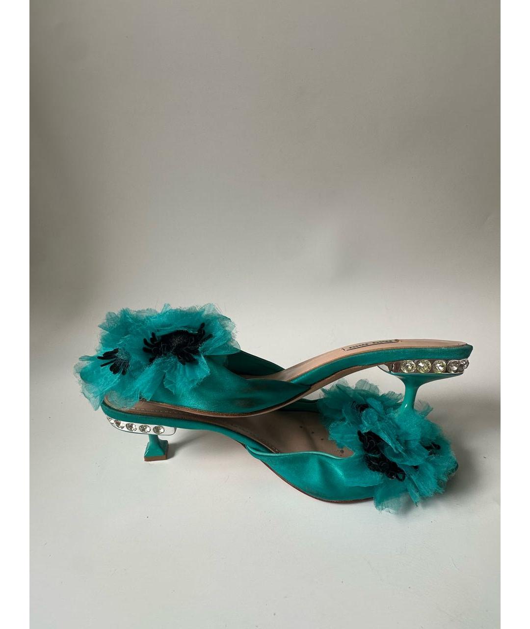 MIU MIU Бирюзовые текстильные мюли, фото 4