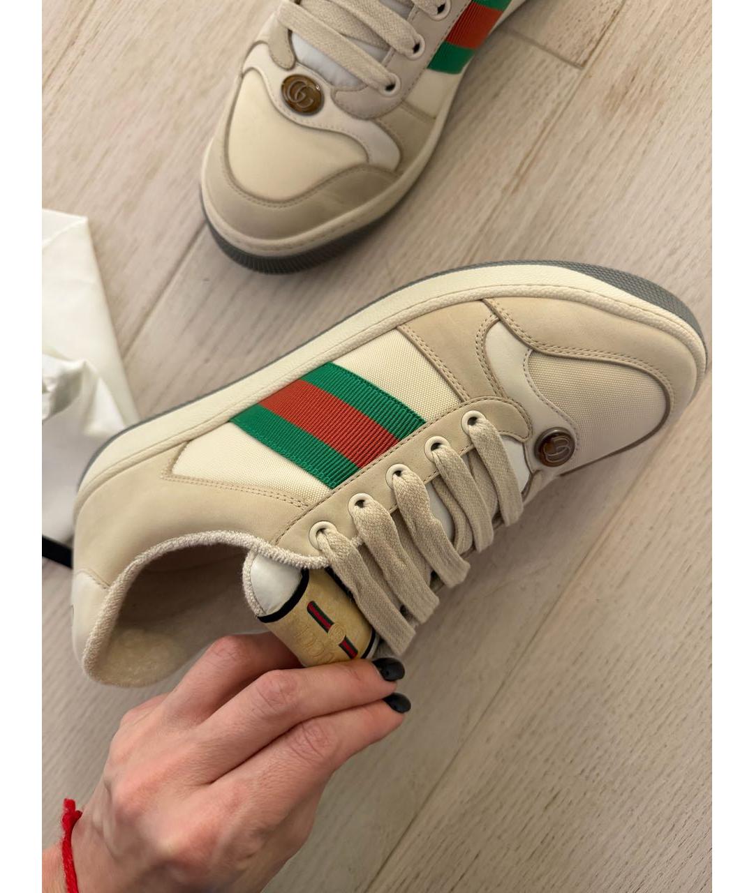 GUCCI Бежевые кожаные кроссовки, фото 5
