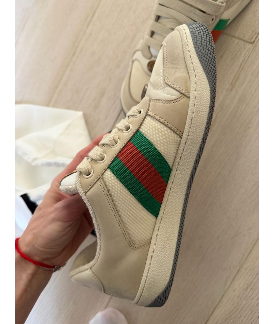 GUCCI Бежевые кожаные кроссовки, фото 4