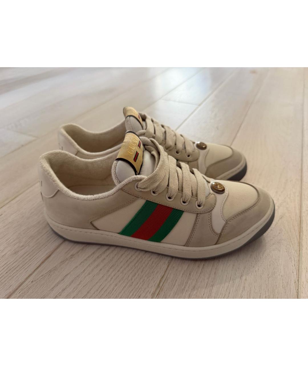 GUCCI Бежевые кожаные кроссовки, фото 7