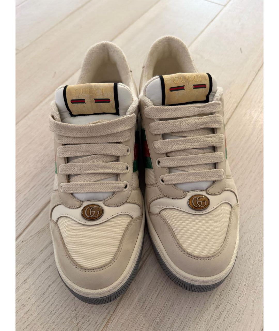 GUCCI Бежевые кожаные кроссовки, фото 2