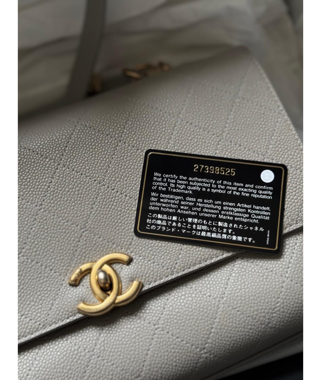 CHANEL Серая кожаная сумка с короткими ручками, фото 7