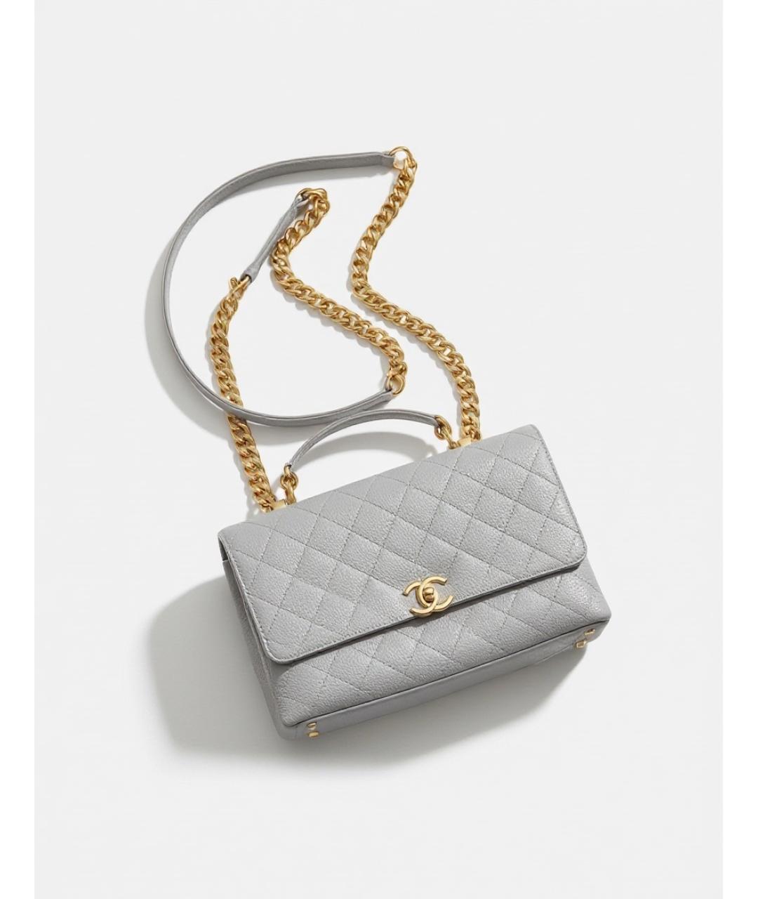 CHANEL Серая кожаная сумка с короткими ручками, фото 10