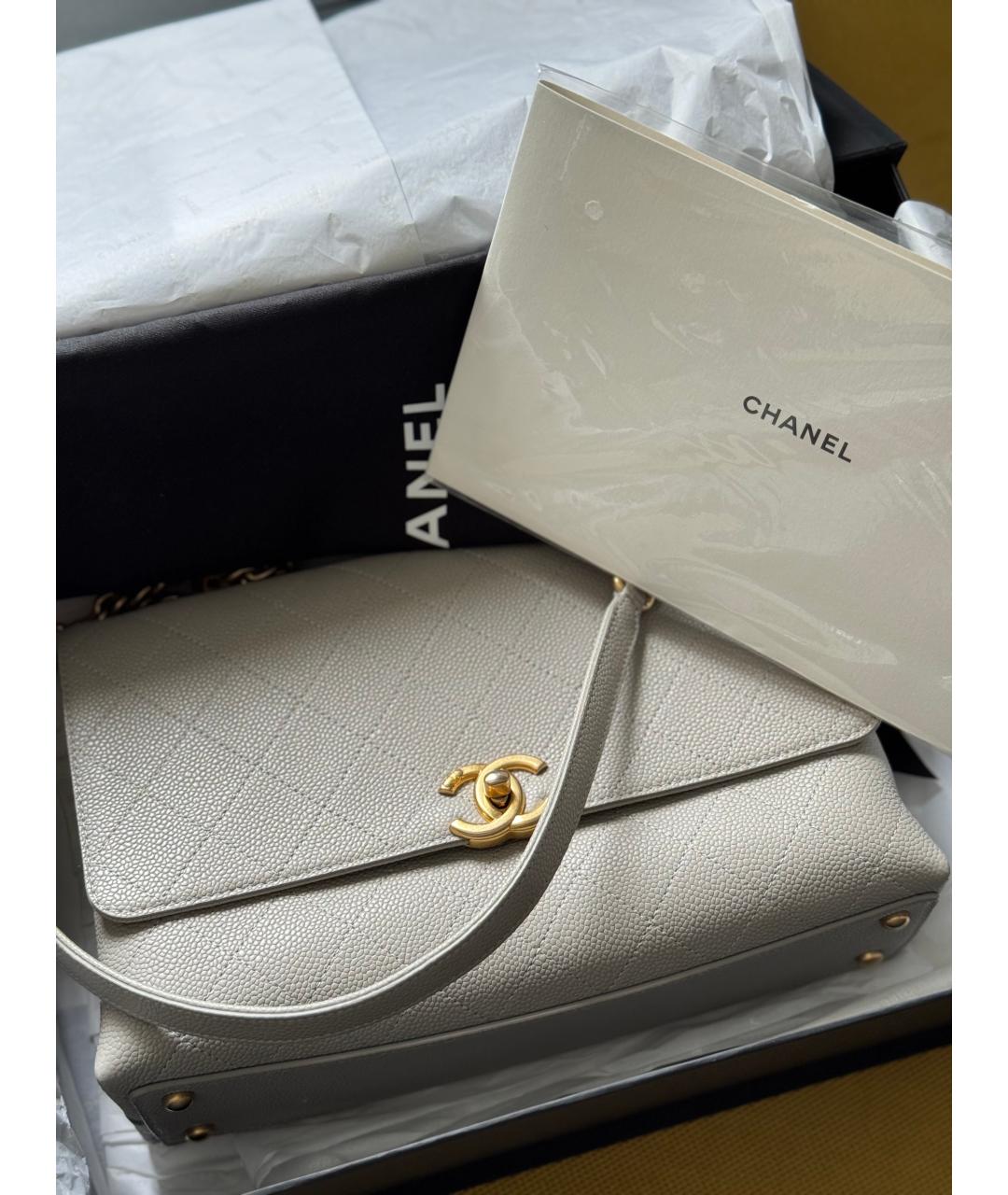 CHANEL Серая кожаная сумка с короткими ручками, фото 2