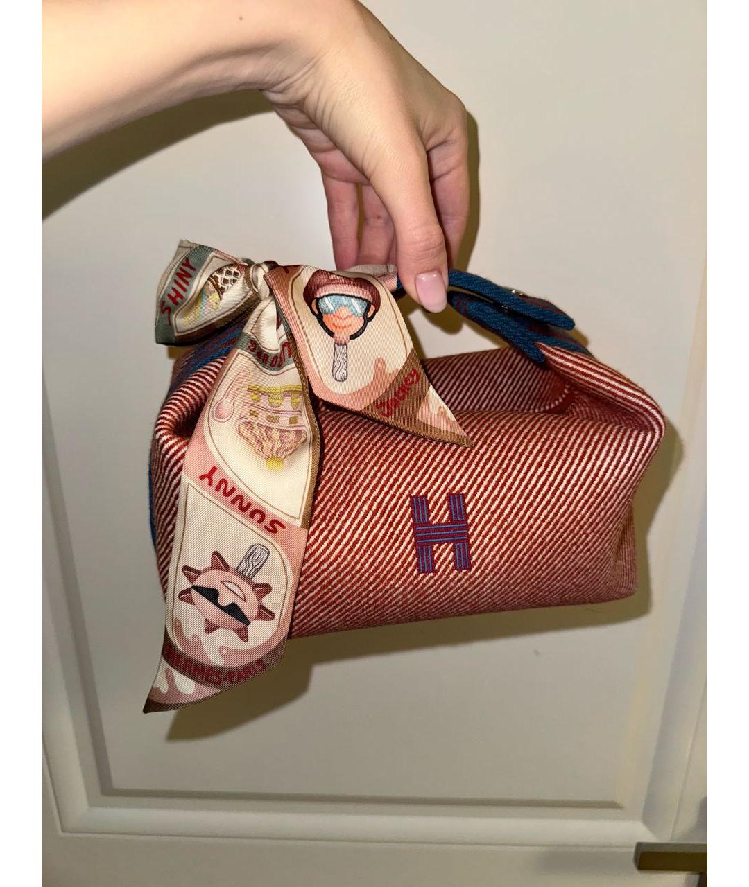 HERMES Красная тканевая сумка с короткими ручками, фото 2