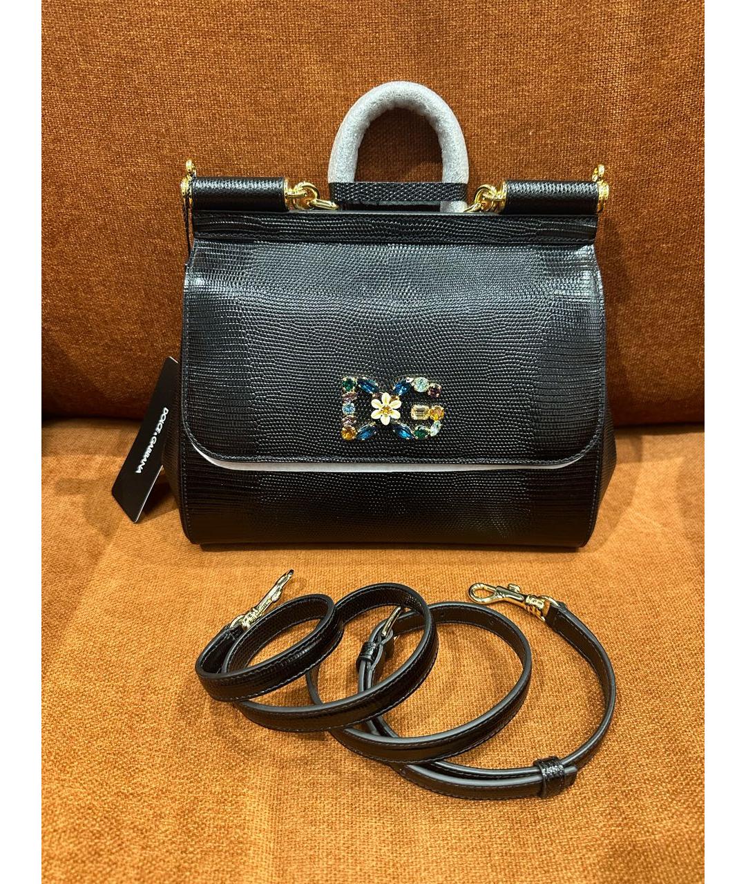 DOLCE&GABBANA Черная кожаная сумка с короткими ручками, фото 9