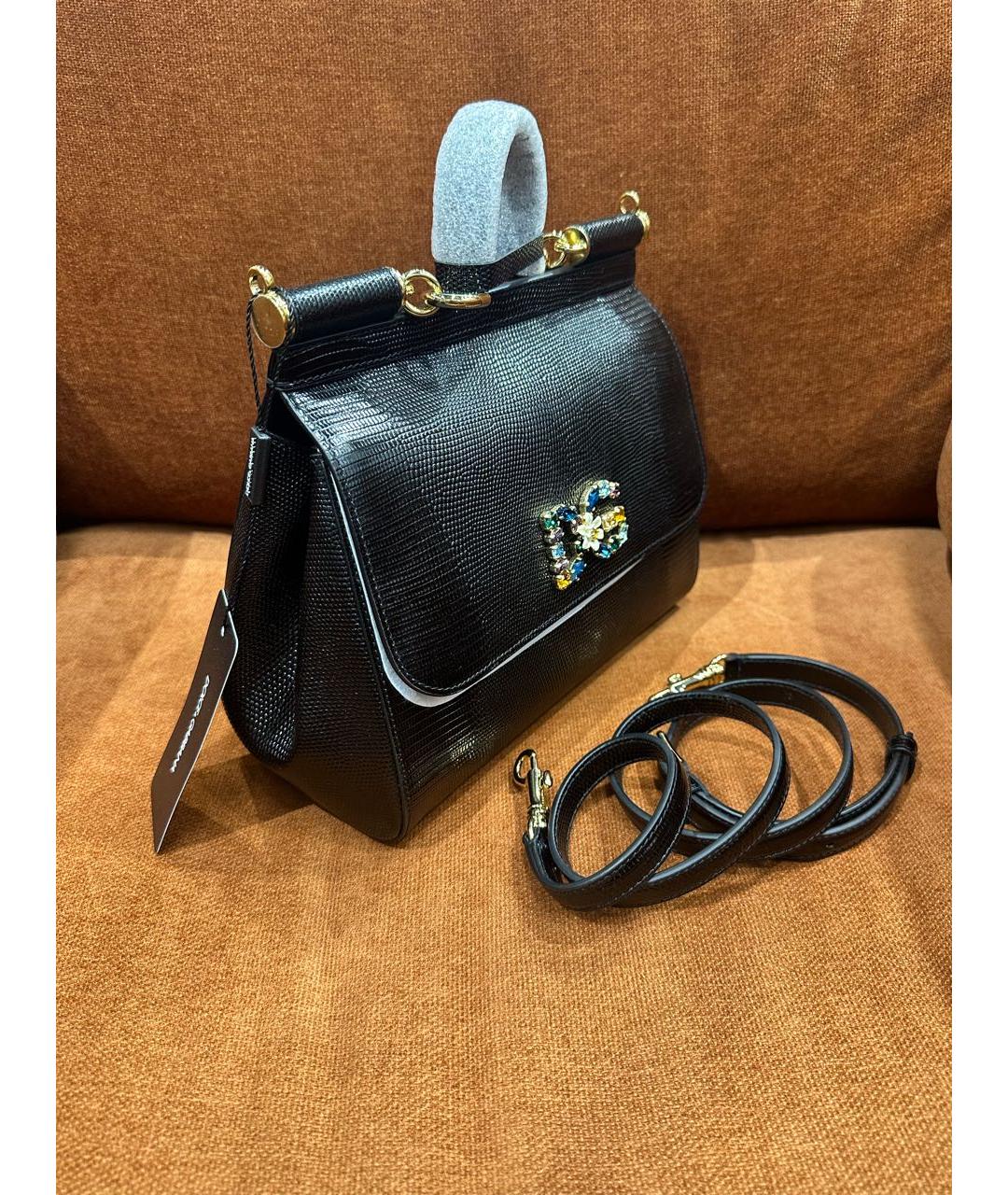 DOLCE&GABBANA Черная кожаная сумка с короткими ручками, фото 2