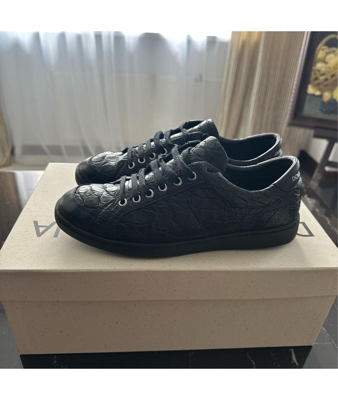 DOLCE&GABBANA Черные низкие кроссовки / кеды из экзотической кожи, фото 4