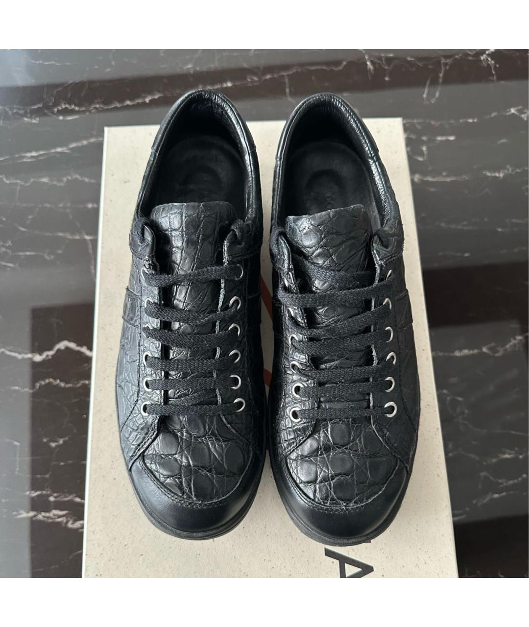 DOLCE&GABBANA Черные низкие кроссовки / кеды из экзотической кожи, фото 2