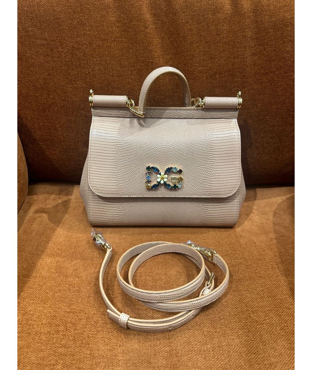 DOLCE&GABBANA Бежевая кожаная сумка с короткими ручками, фото 9