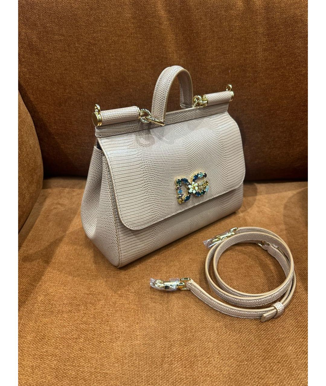 DOLCE&GABBANA Бежевая кожаная сумка с короткими ручками, фото 2