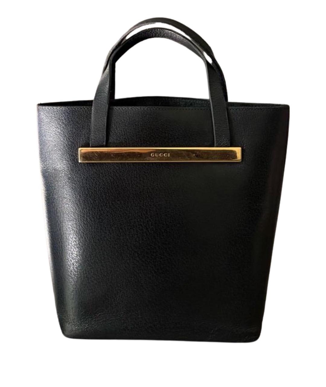 GUCCI Черная кожаная сумка с короткими ручками, фото 1