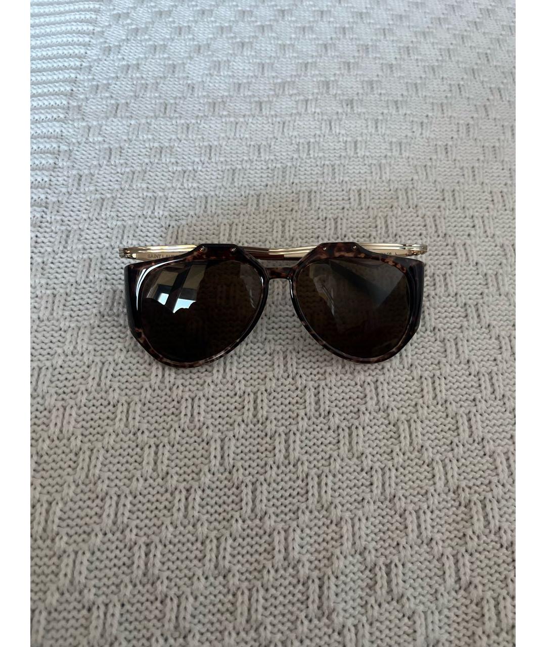 SAINT LAURENT Золотые металлические солнцезащитные очки, фото 5