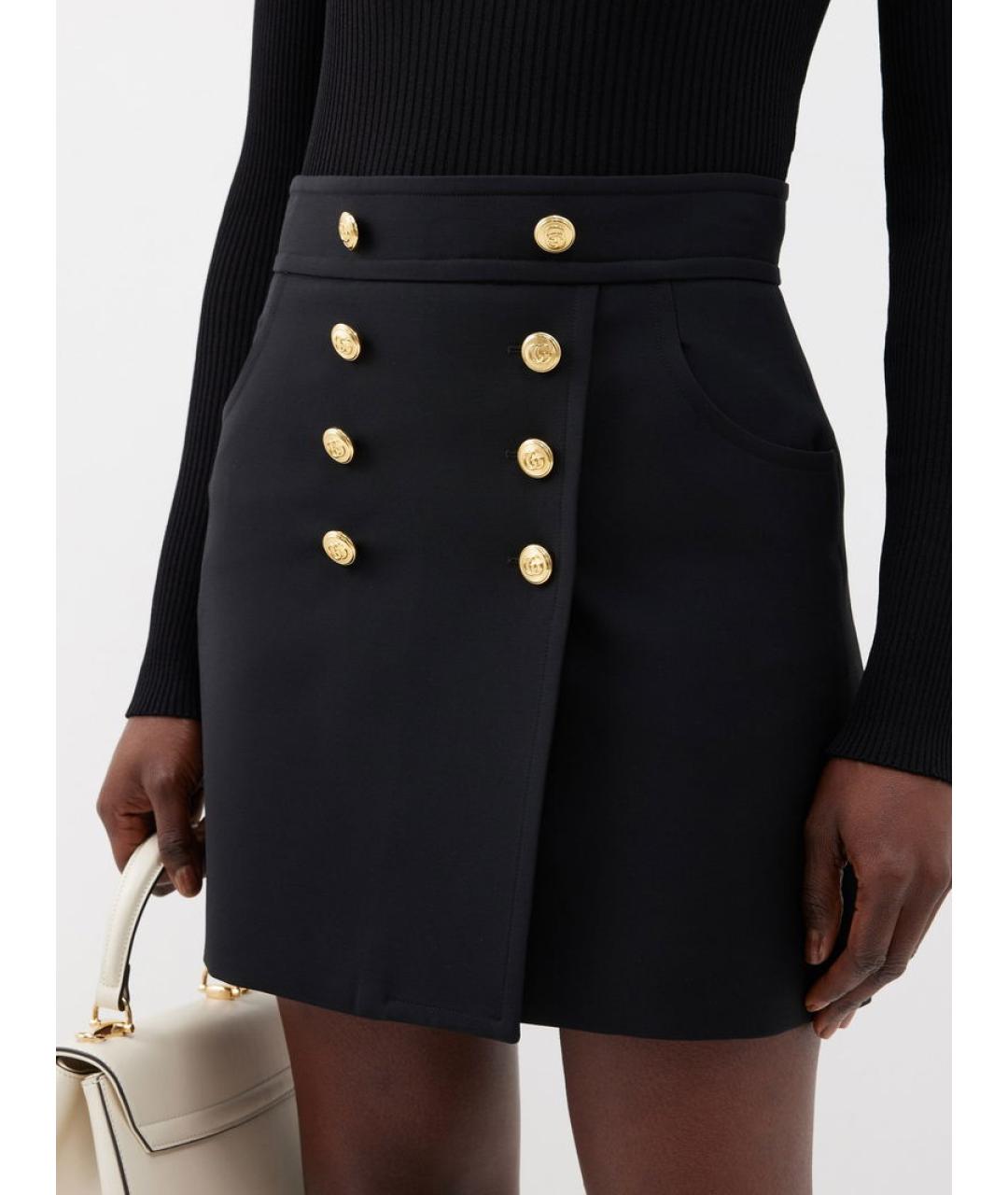 GUCCI Черная шерстяная юбка мини, фото 2