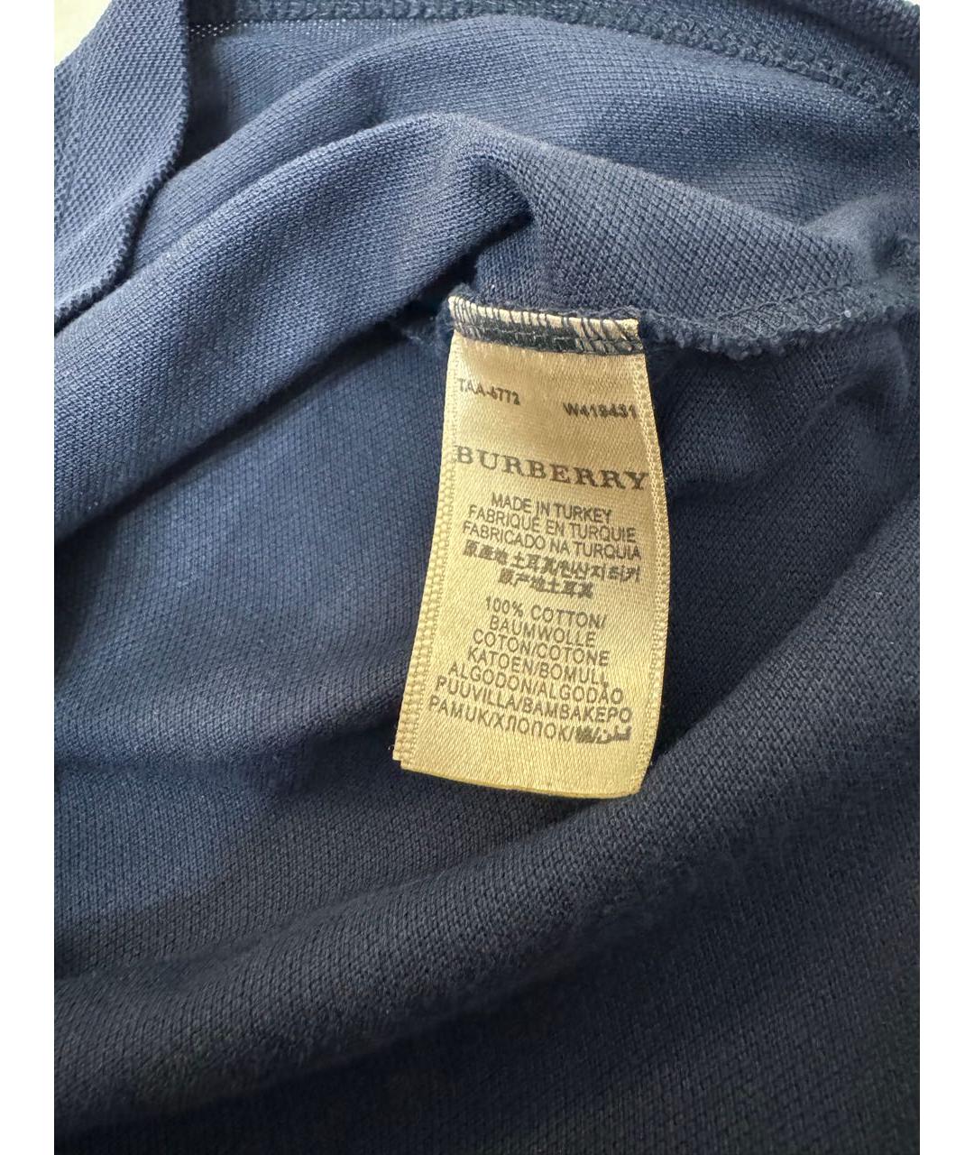 BURBERRY Темно-синее хлопковое поло с коротким рукавом, фото 3