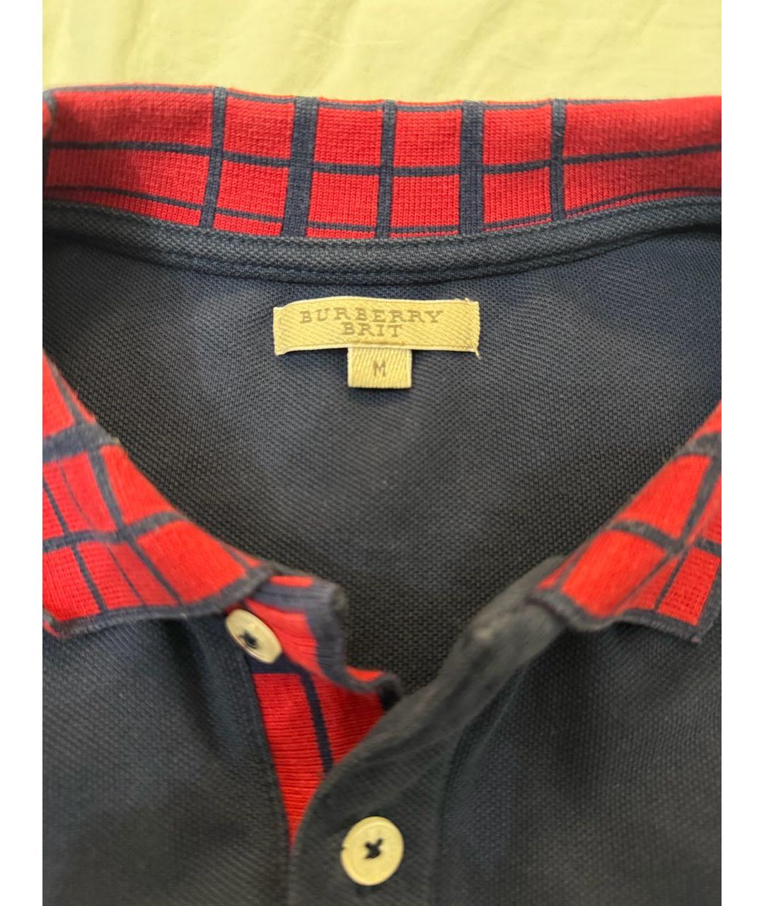BURBERRY Темно-синее хлопковое поло с коротким рукавом, фото 2