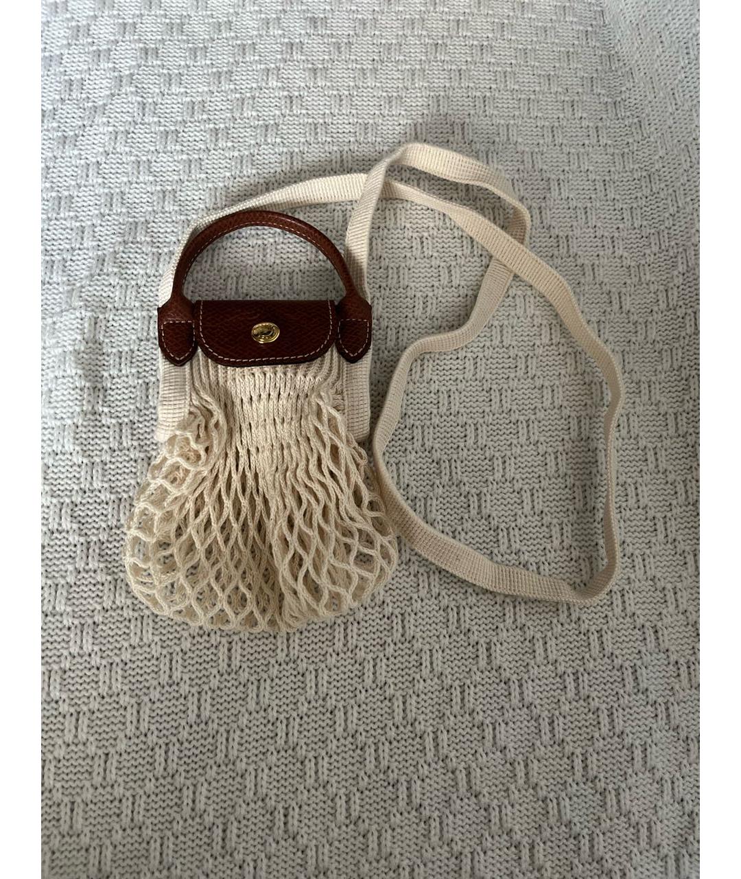 LONGCHAMP Бежевая хлопковая сумка с короткими ручками, фото 5