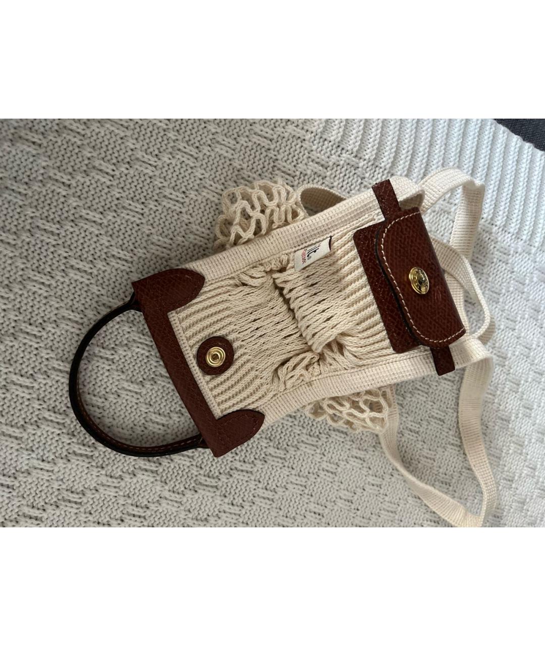 LONGCHAMP Бежевая хлопковая сумка с короткими ручками, фото 4