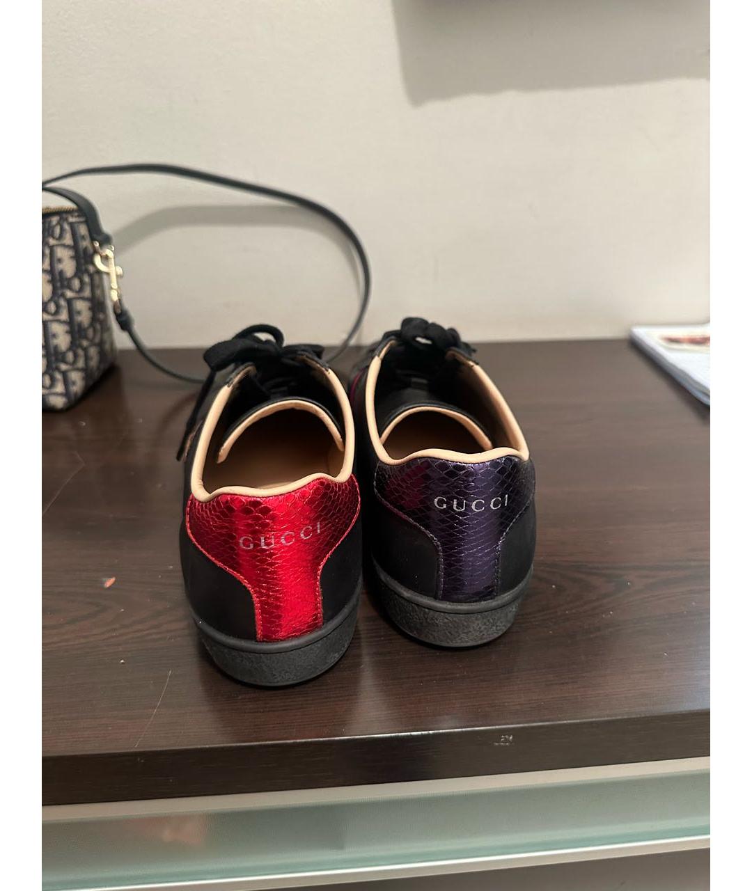 GUCCI Черные кожаные кеды, фото 3