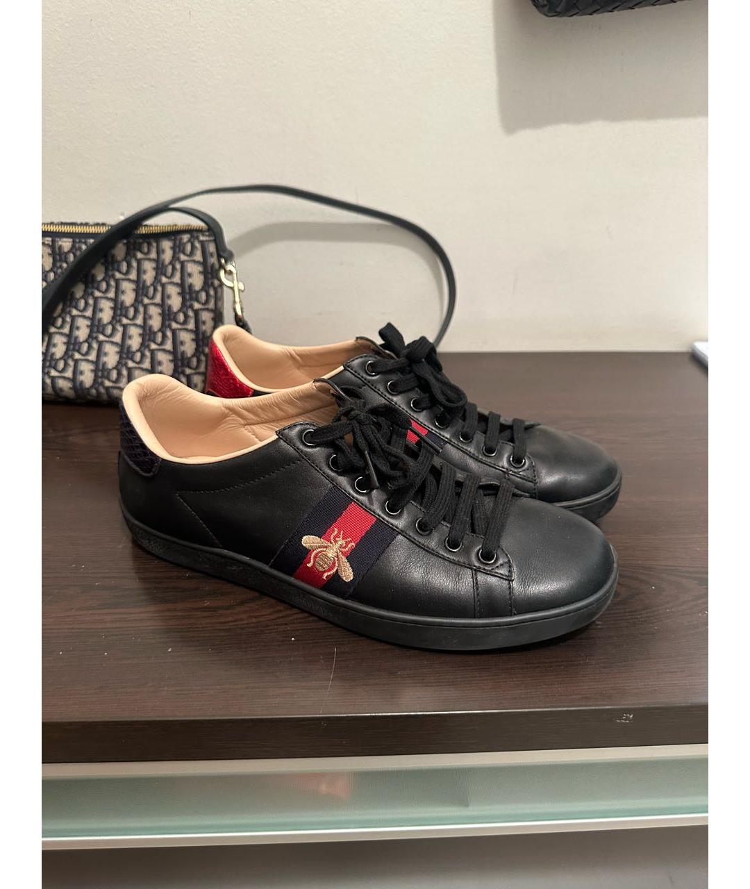GUCCI Черные кожаные кеды, фото 5