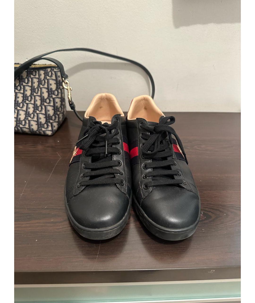 GUCCI Черные кожаные кеды, фото 2
