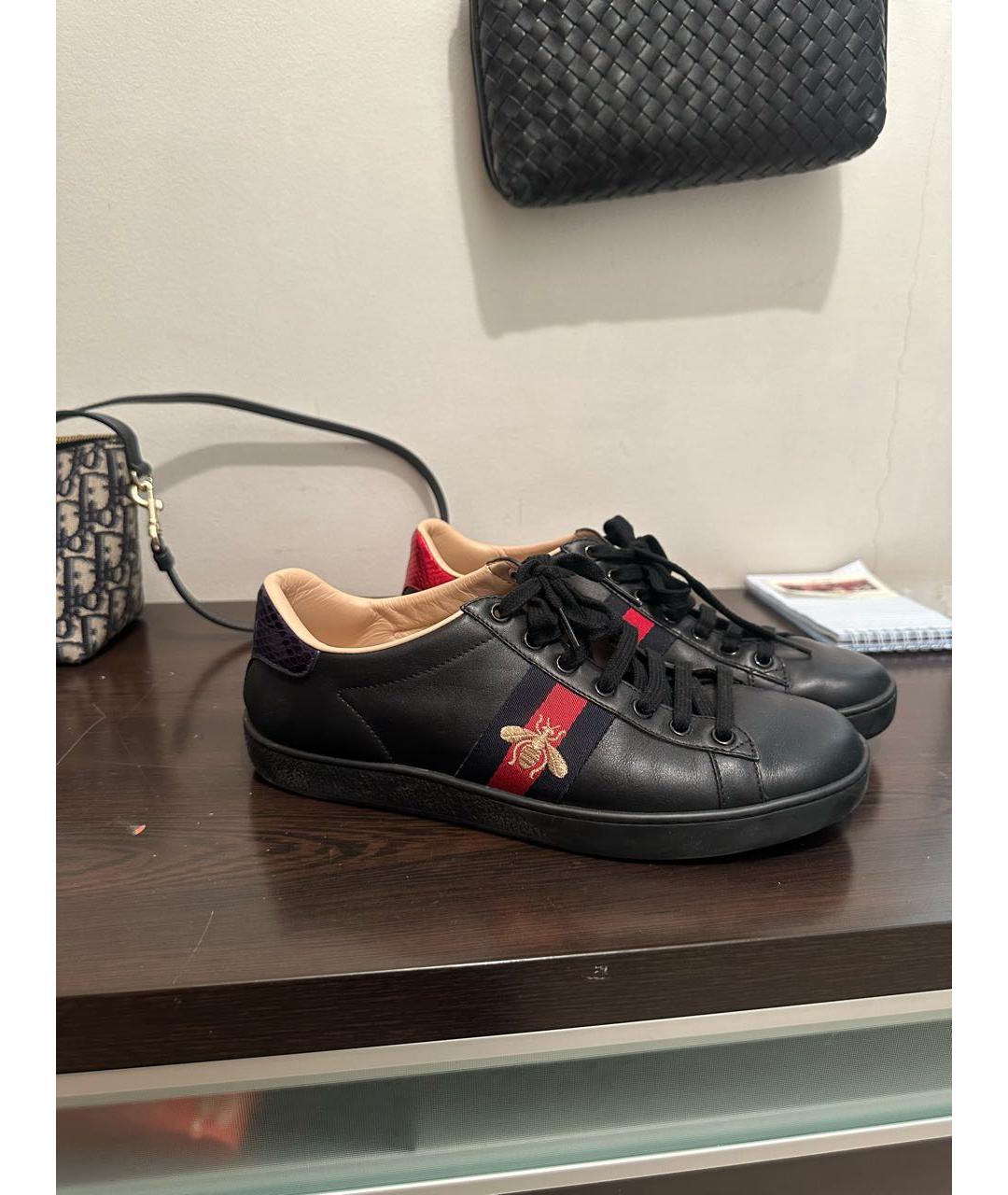 GUCCI Черные кожаные кеды, фото 4
