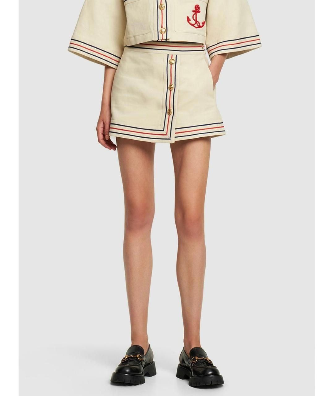 GUCCI Бежевая хлопковая юбка мини, фото 2