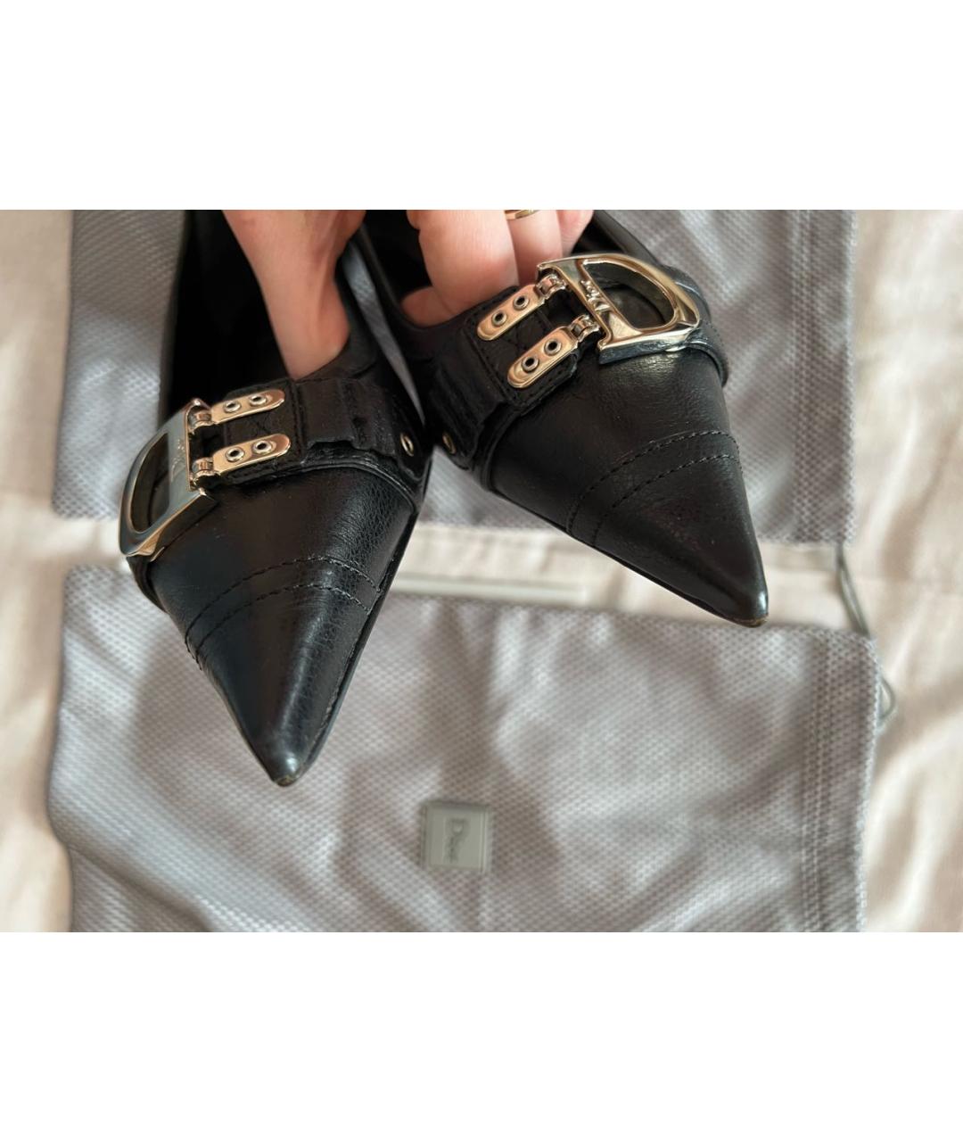 CHRISTIAN DIOR Черные кожаные лодочки на низком каблуке, фото 4
