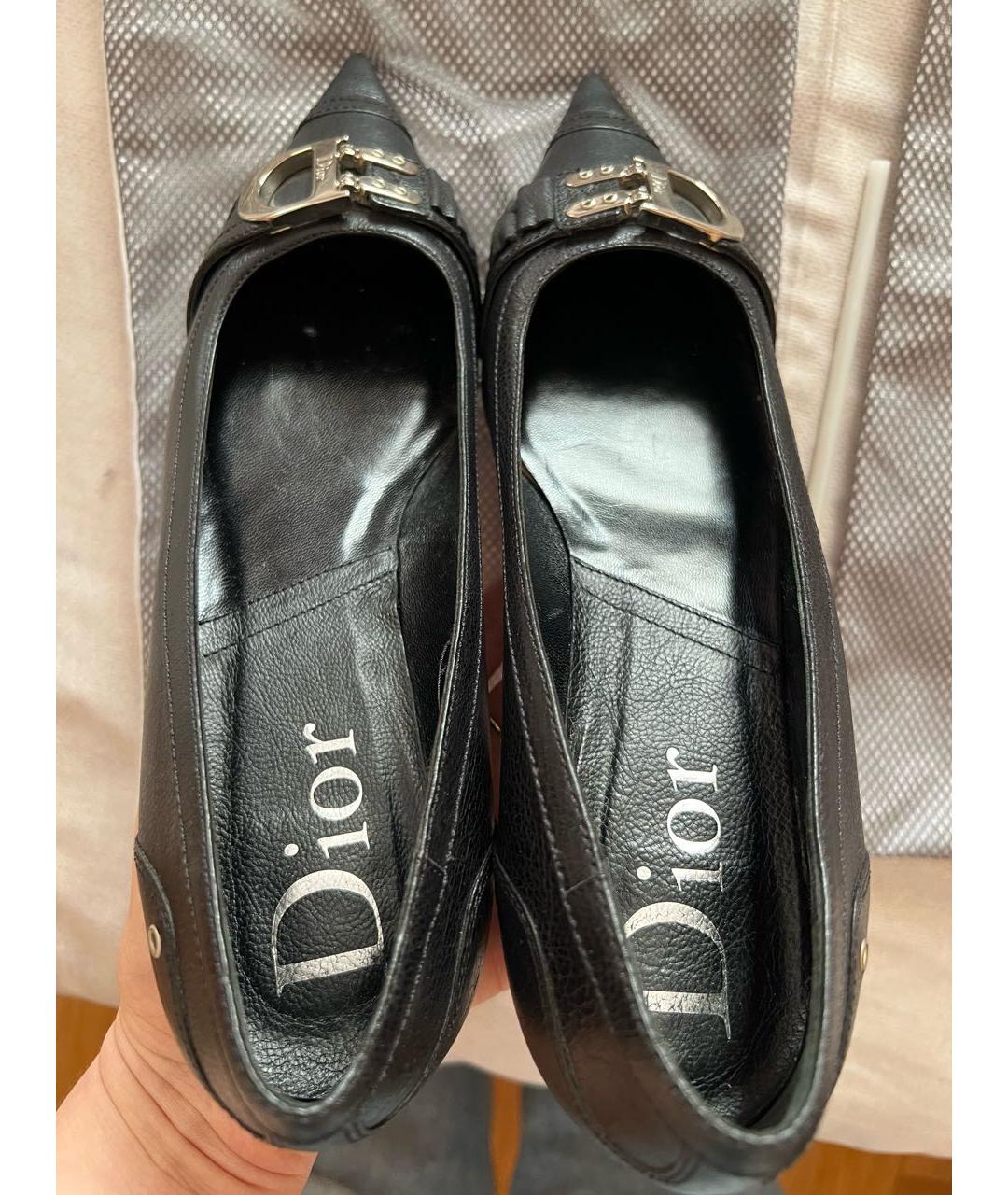CHRISTIAN DIOR Черные кожаные лодочки на низком каблуке, фото 3