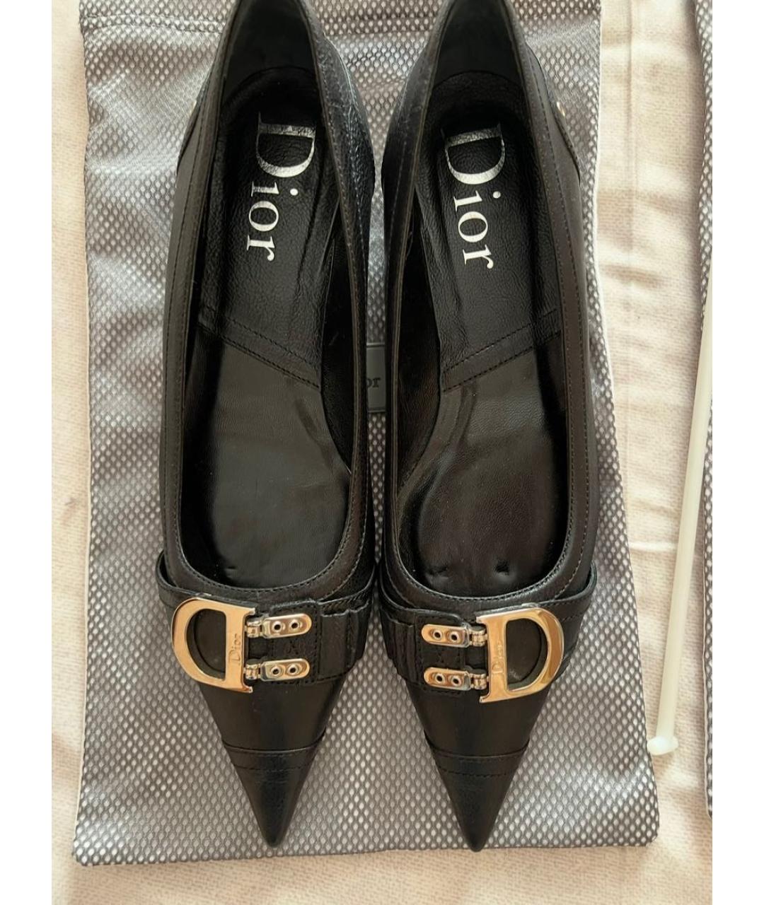 CHRISTIAN DIOR Черные кожаные лодочки на низком каблуке, фото 2