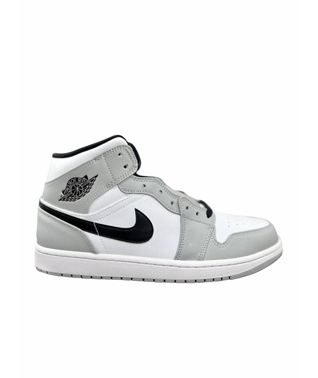 NIKE Серые кожаные высокие кроссовки / кеды, фото 1
