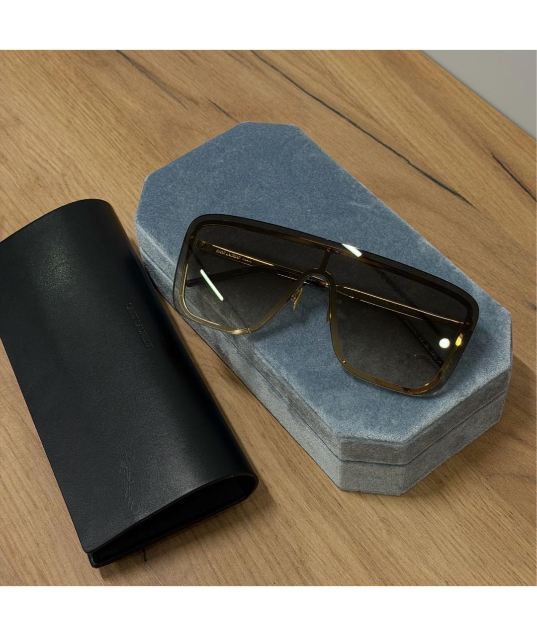 SAINT LAURENT Золотые металлические солнцезащитные очки, фото 4