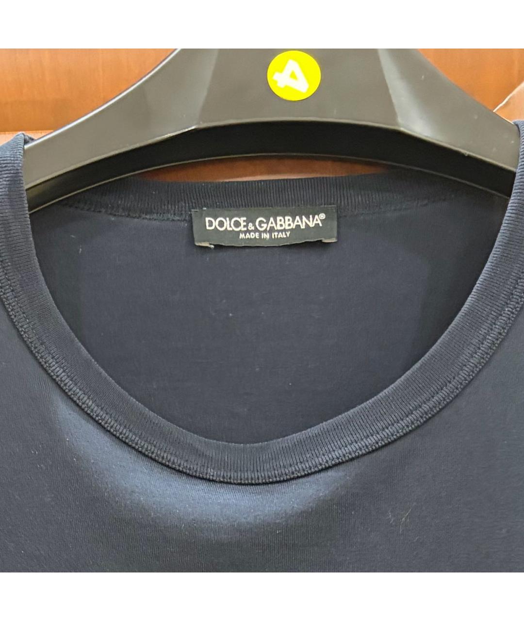 DOLCE&GABBANA Темно-синяя хлопковая футболка, фото 3