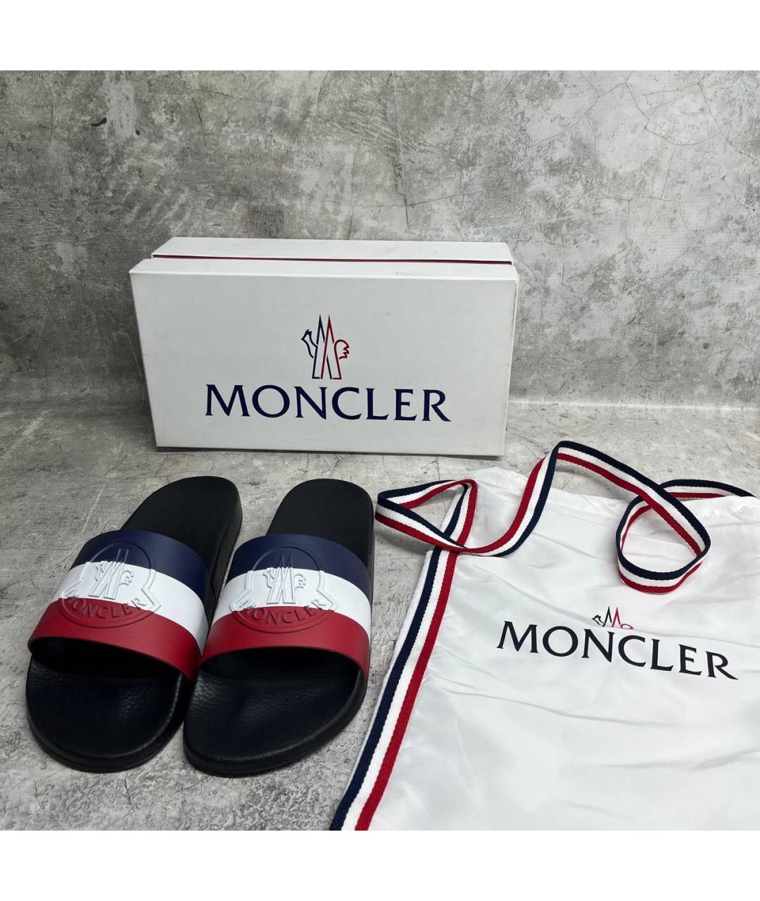 MONCLER Черные резиновые шлепанцы, фото 5
