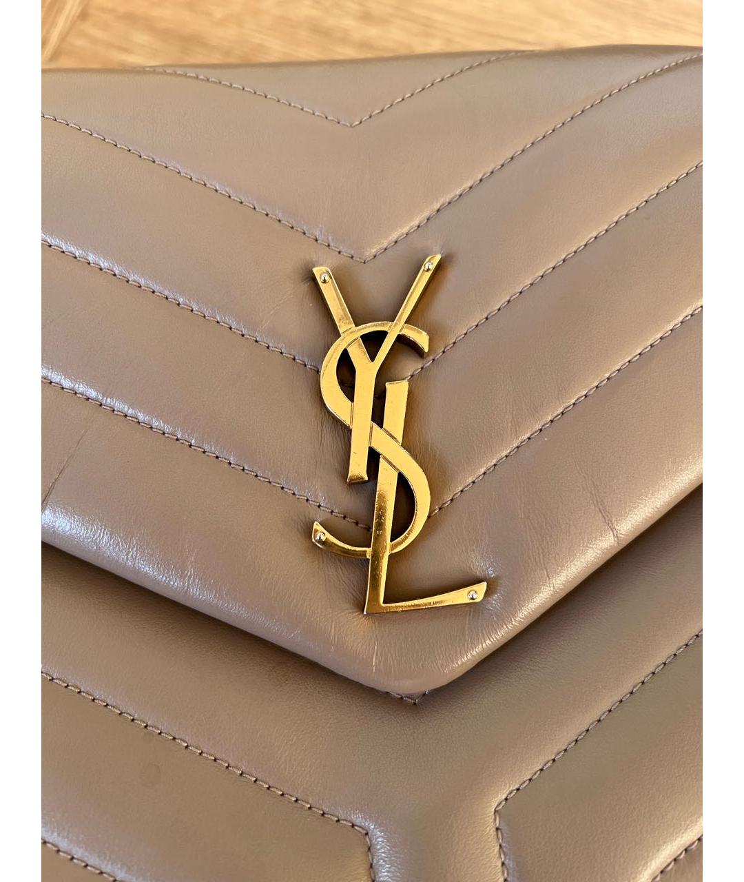 SAINT LAURENT Бежевая кожаная сумка через плечо, фото 5
