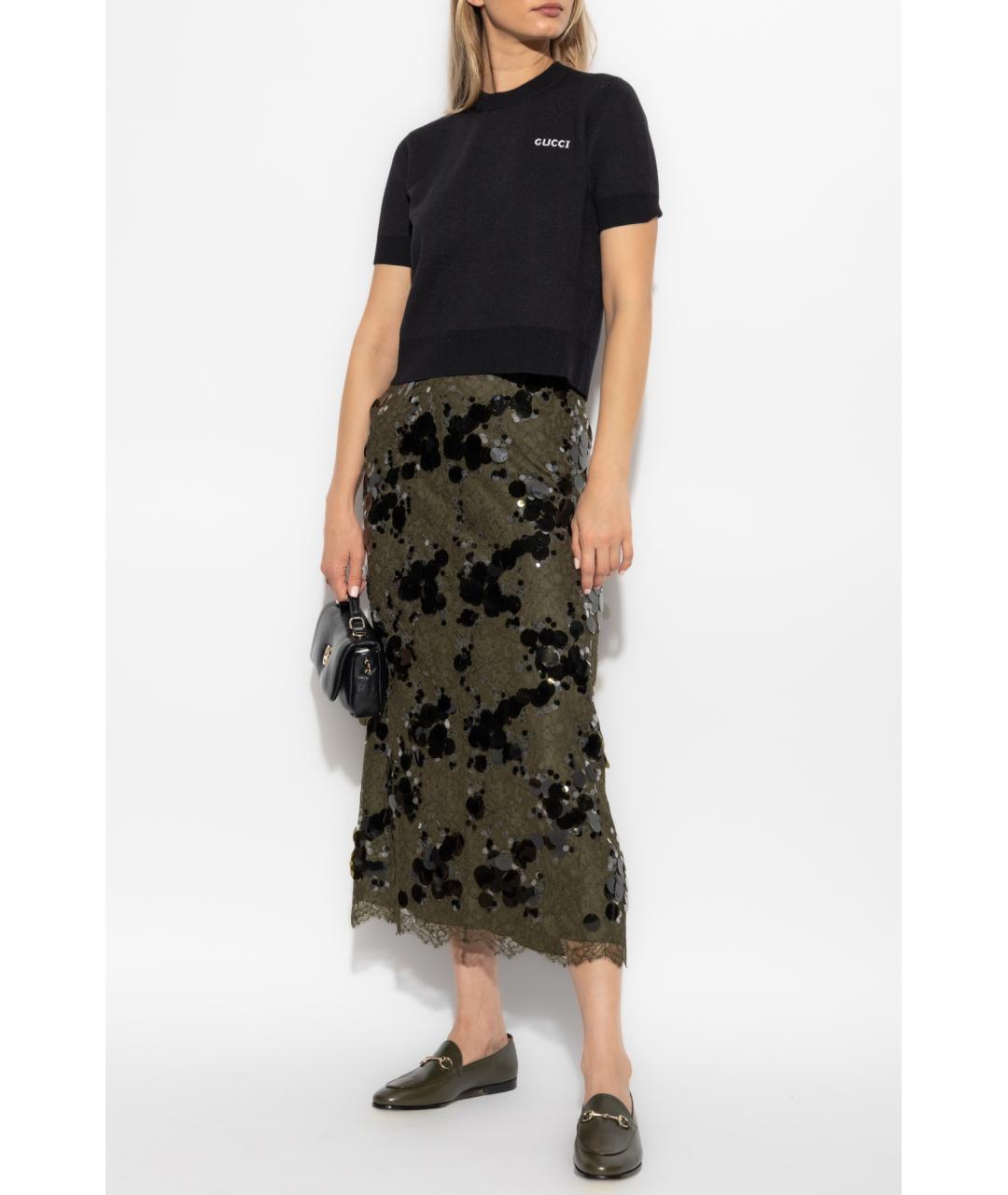 GUCCI Хаки вискозная юбка миди, фото 2