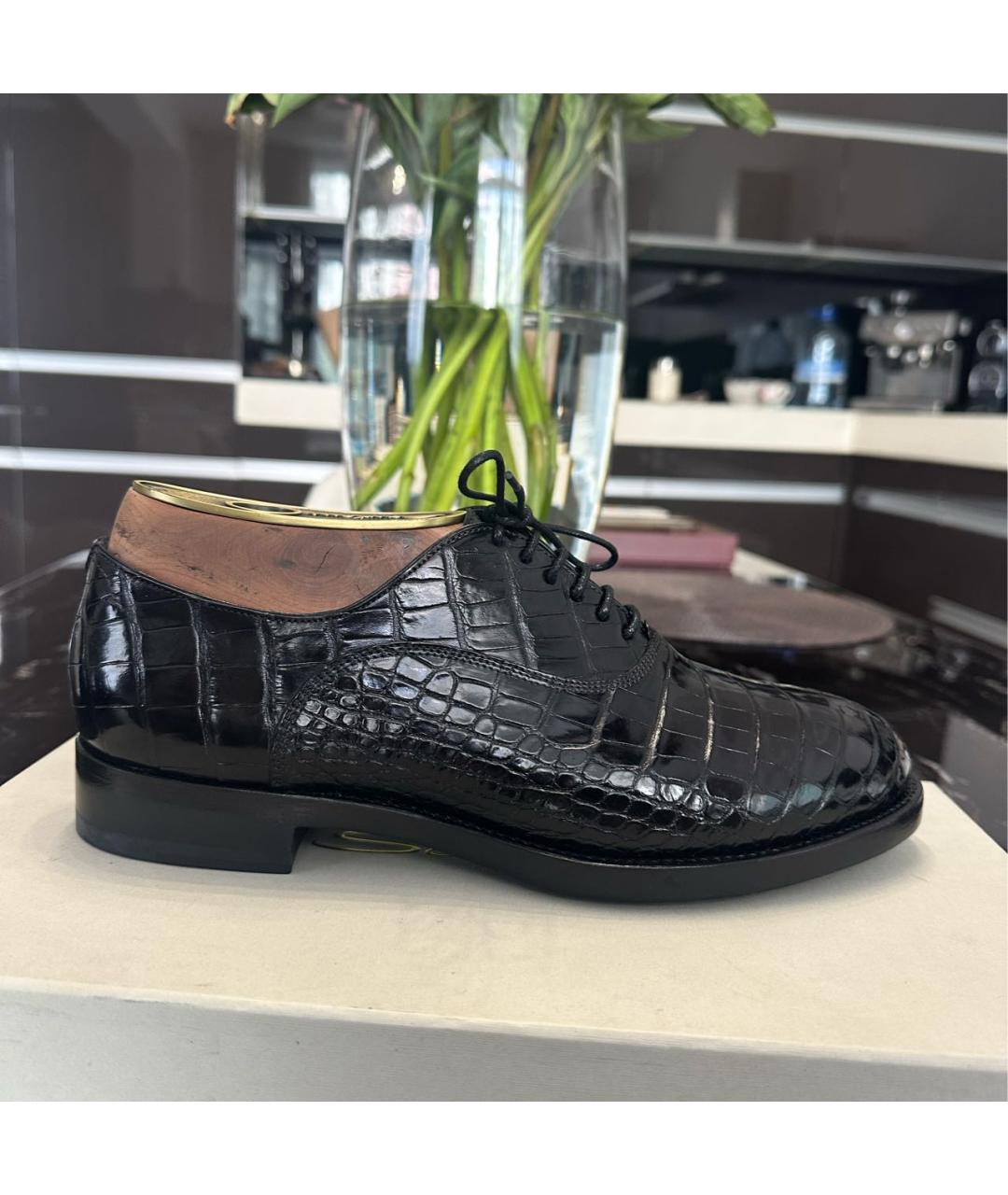 SANTONI Черные низкие ботинки из экзотической кожи, фото 5